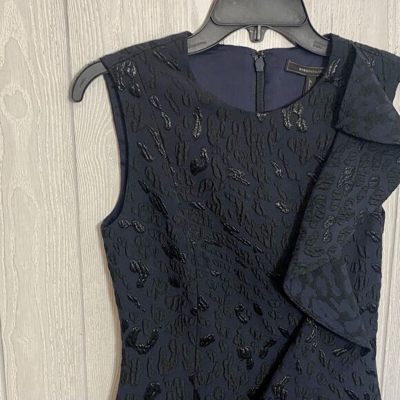 BCBGMAXAZRIA Dede Blue Black Sleeveless Ruffle Dress Size 2 NWT - Picture 3 of 6